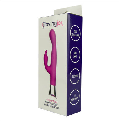 Loving Joy 10 Function Slim Silicone Rabbit Vibrator Purple