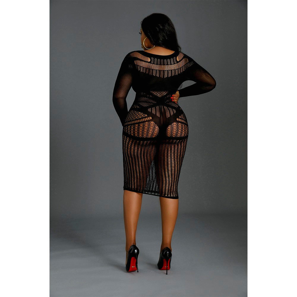 Moonlight Long Sleeve Lace Dress Black Plus Size